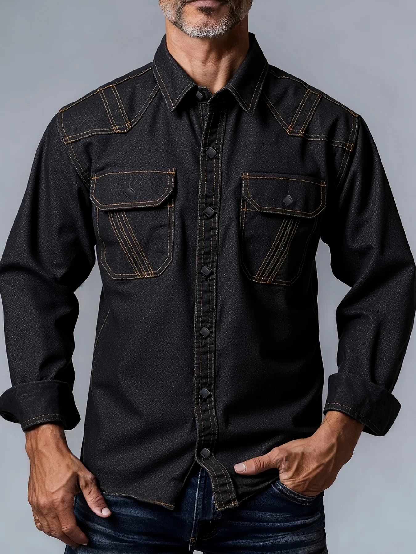 Men's Spring/Autumn Denim Shirt Handmade Vintage Shirt Jacket Long Sleeve Top with Fur Collar Stylish Denim Lapel Outerwear Trendy Classic Versatile Coat Men's Denim Shirt Hand-Washed Outerwear Layering Top