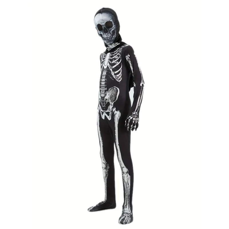 Tuta con cappuccio grafica Allover Skull per ragazzi, tuta da prestazione natalizia Set elegante vestito Versatile regalo per feste di Halloween