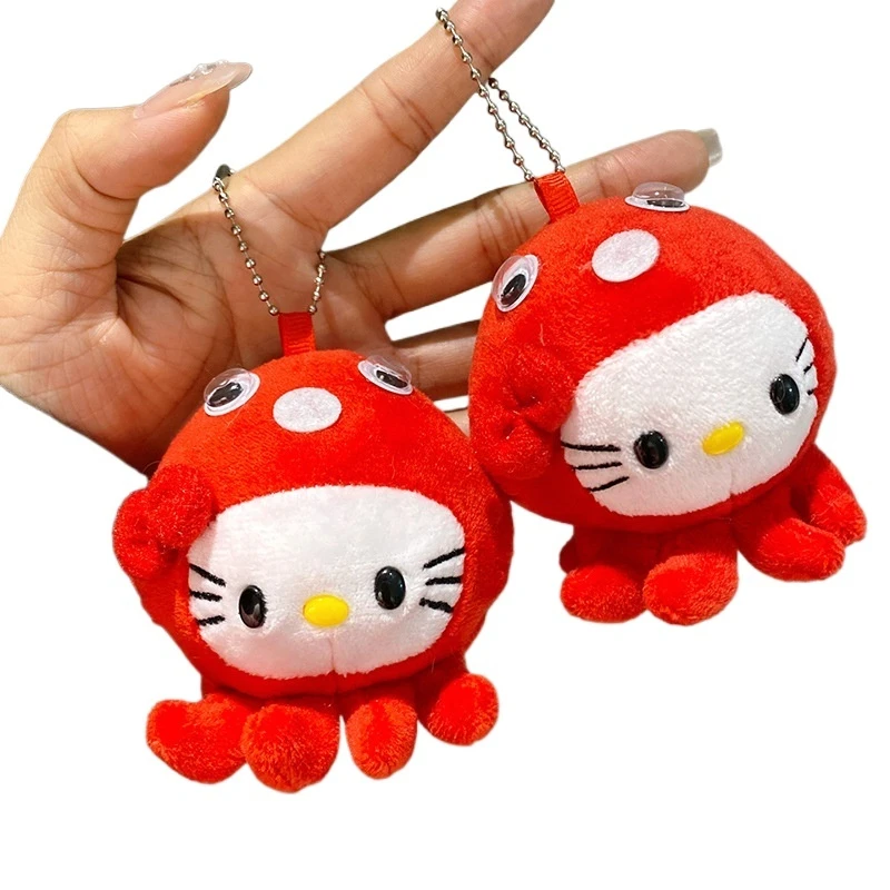 Nouveau mignon Kitty en peluche porte-clés dessin animé chaton habiller poulpe rouge poupée haute qualité sac à dos pendentif voiture décoration cadeau