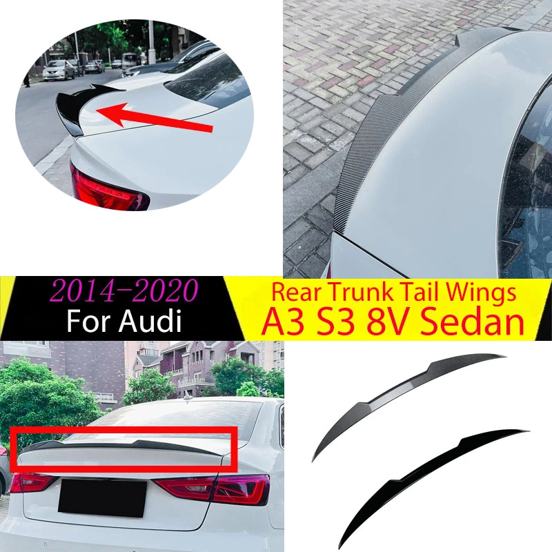 

Для Audi A3 S3 8V Sedan 2014-2020 Автомобильное хвостовое крыло Задний багажник Хвост ветровой спойлер Крылья Тюнинг автомобилей Стайлинг Кузов Комплект аксессуаров