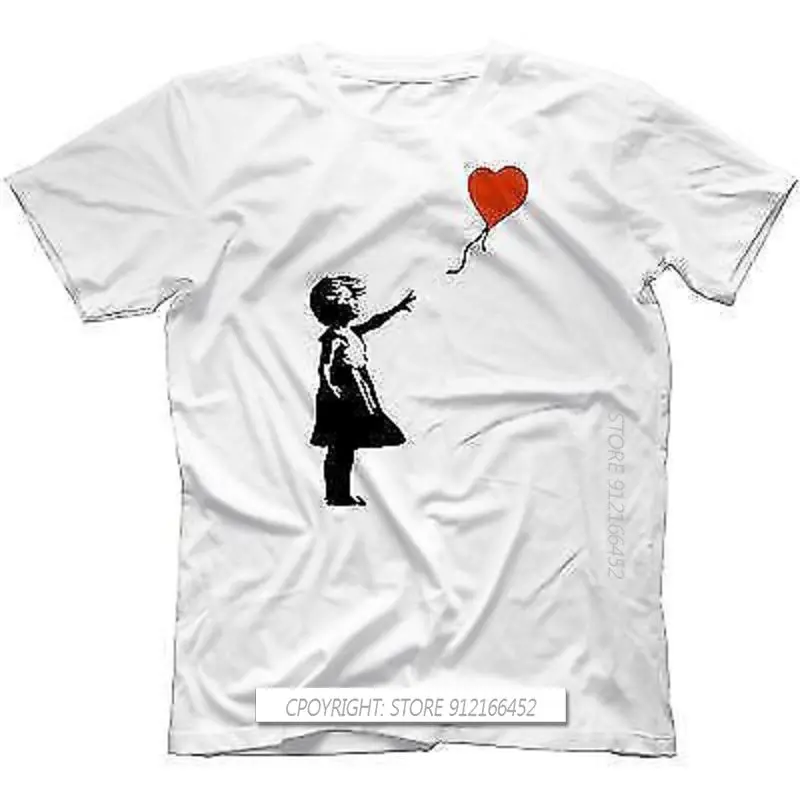 Man's T-Shirts 100% Cotton Funny Urban Graffiti Art Banksey Tshirt Banksy With Balloon Novelty Short Sleeve  mens t shirt