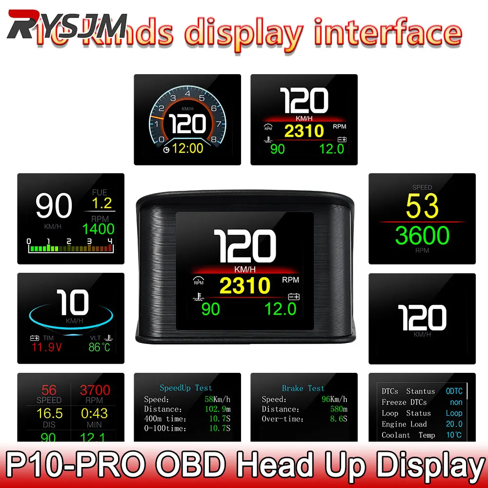 P10-PRO New And Upgraded OBD2 Car LCD Meters Smart Auto Digital Head Up Display With 12 Main Functions Alnrm System For Car