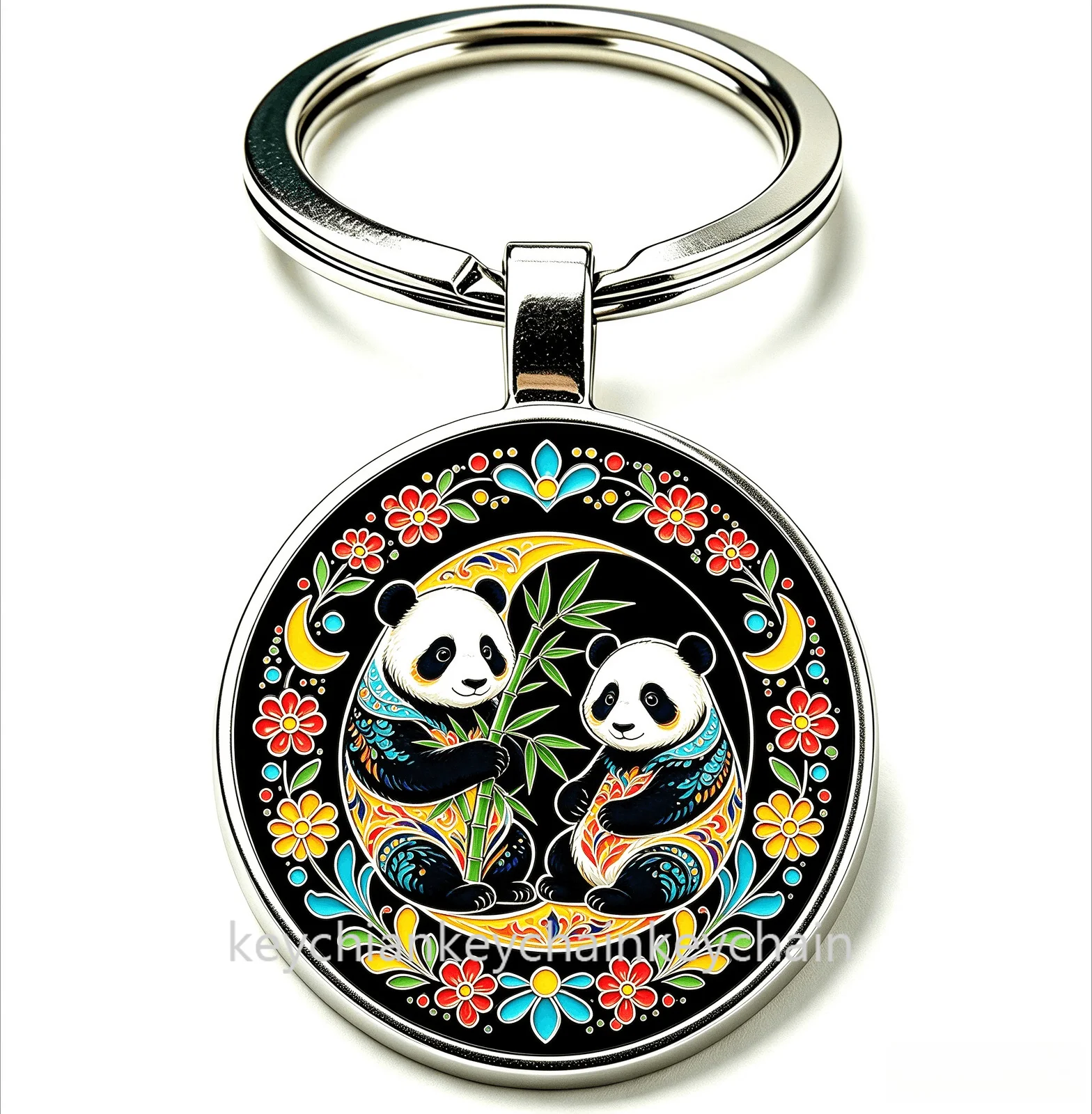 Mexican Panda friends couple Keychain Flower Floral Moon Pattern Keyring Bag Charm Gift