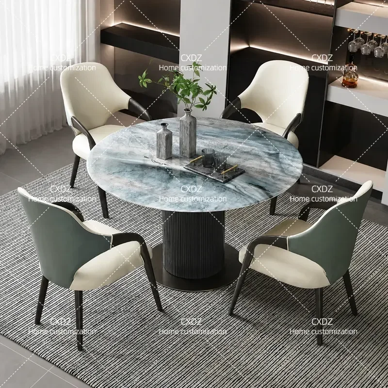 Round Marble Dining Table and Chair Set Microcrystalline Stone Household Supercrystalline Stone Table Light Luxury High End