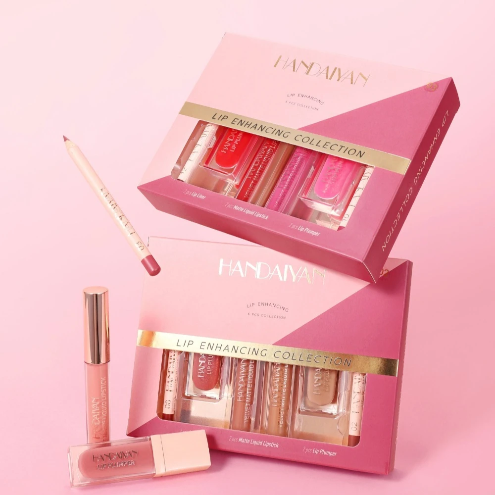 Kit completo de 6 peças para lábios, à prova d'água, brilho e óleo, maquiagem hidratante profissional de longa duração para presente de festa diária