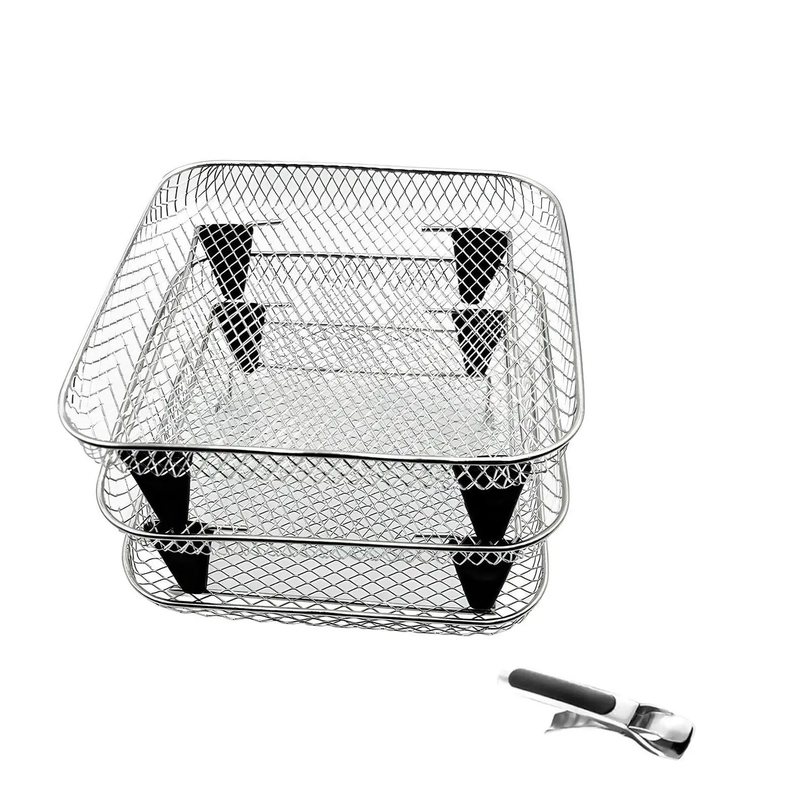 رف مقلاة هوائية مربعة محمول بثلاث طبقات للطهي في المطبخ والمطعم