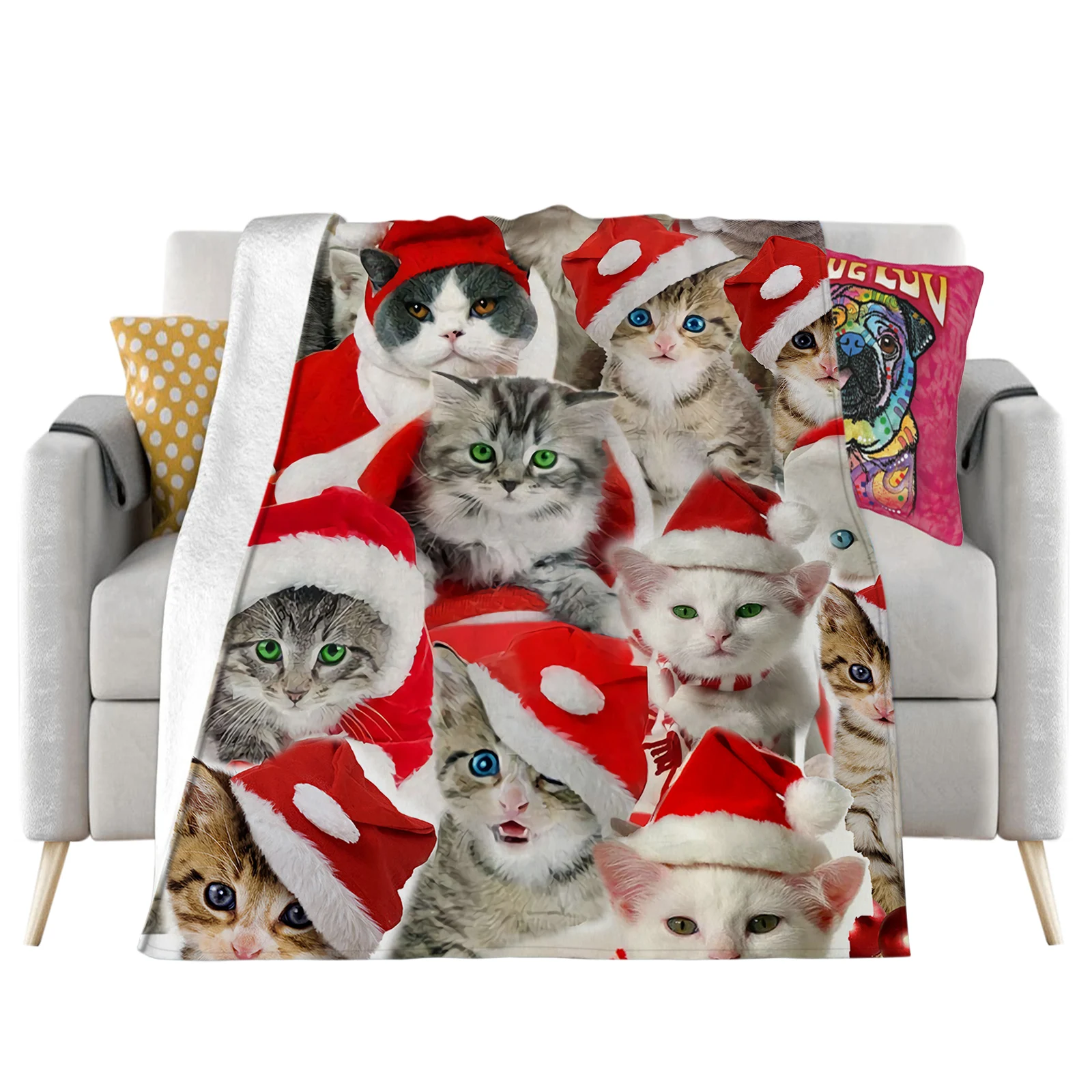 Tabby Cats Flannel Blankets Funny Cute Animals 3D Printed Throw Blanket Office Nap Travel Portable Quilts Christmas Gifts