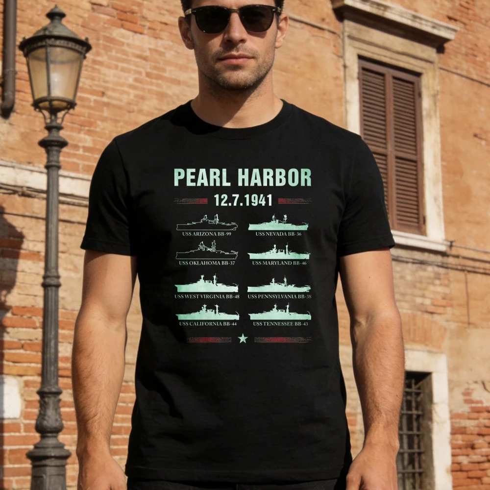 Pearl Harbor Battleship Memorial Day December 7th 1941 Wwii Cute Gift T-Shirt Short Sleeve T-shirt Men Tops Cotton Y2K Tees