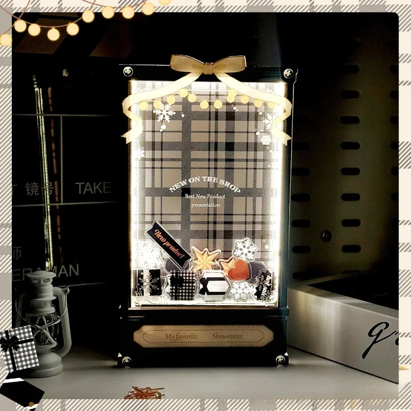 Illuminated‑Showcase Acrylic Shaker Frame, Cute Bow Gift Design Character Stand Display Case, for Anime Kpop Merch Desk Decor