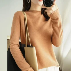 2024 Women Solid Half High Collar Cashmere Sweater Autumn Winter Loose Plus-Size Knitted Wool Casual Sweater Bottoming Shirt