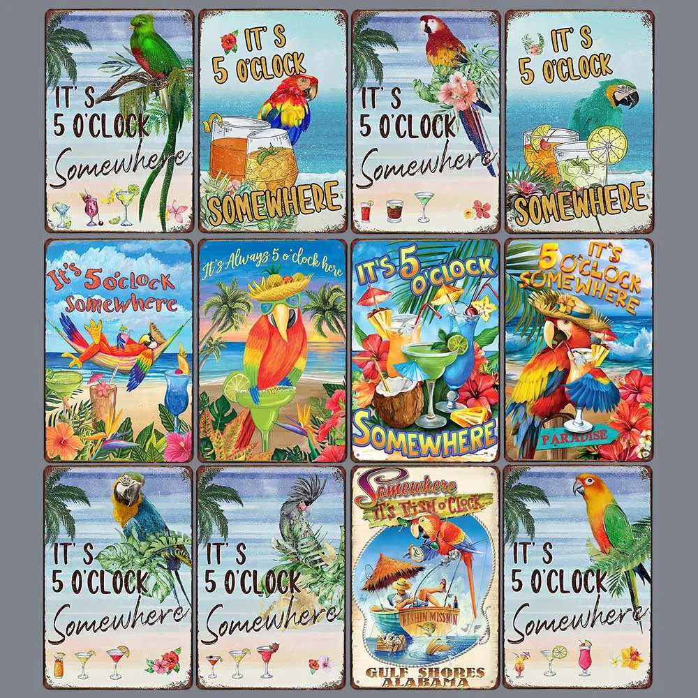 IT'S 5'clock Somewhere Vintage Metal Tin Sign Cocktail Posters Wall Decor for Man Cave Bar Club Iron Plate Decorative 20x30cm