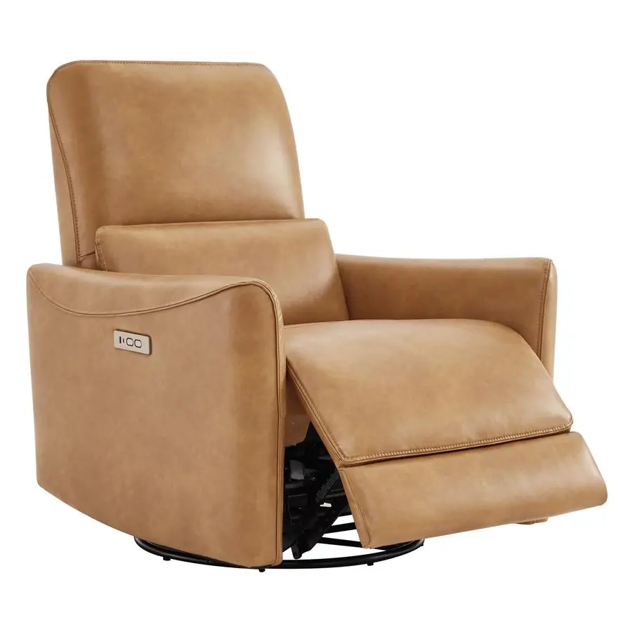 

Power Recliner Chair Swivel Glider, FSC Certified Upholstered Faux Leather Living Room Nursery Reclining Sofa Chair w Customized