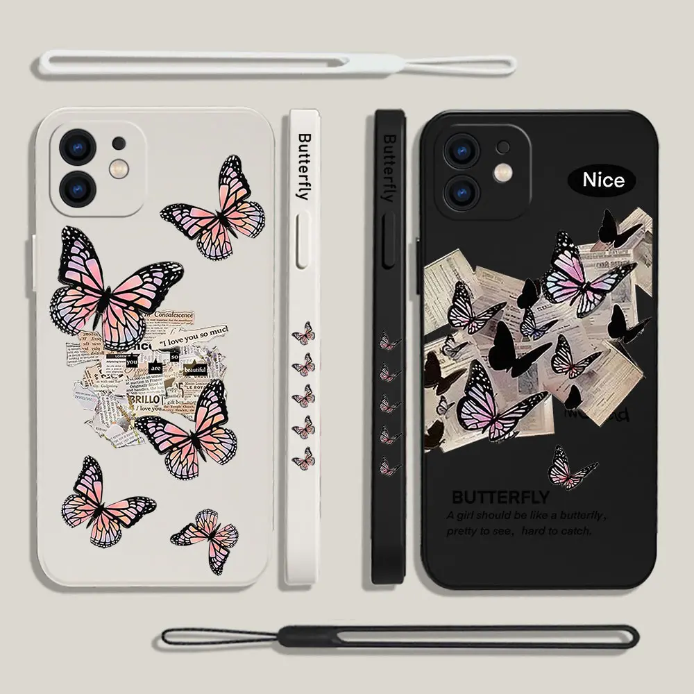 

Cute Butterfly Design Phone Case for Oneplus Nord 3 2 9R 9 8T 8 7 7T Pro 6 5G Liquid Silicone Cover with Hand Strap