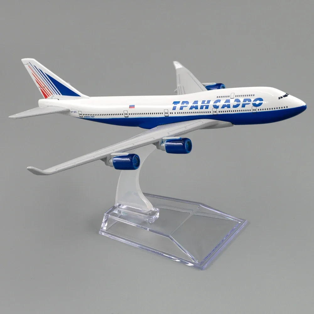 1/400 Aircraft Transaero Airlines Boeing 747 16cm Alloy Airplane for Children Gift Room Decoration