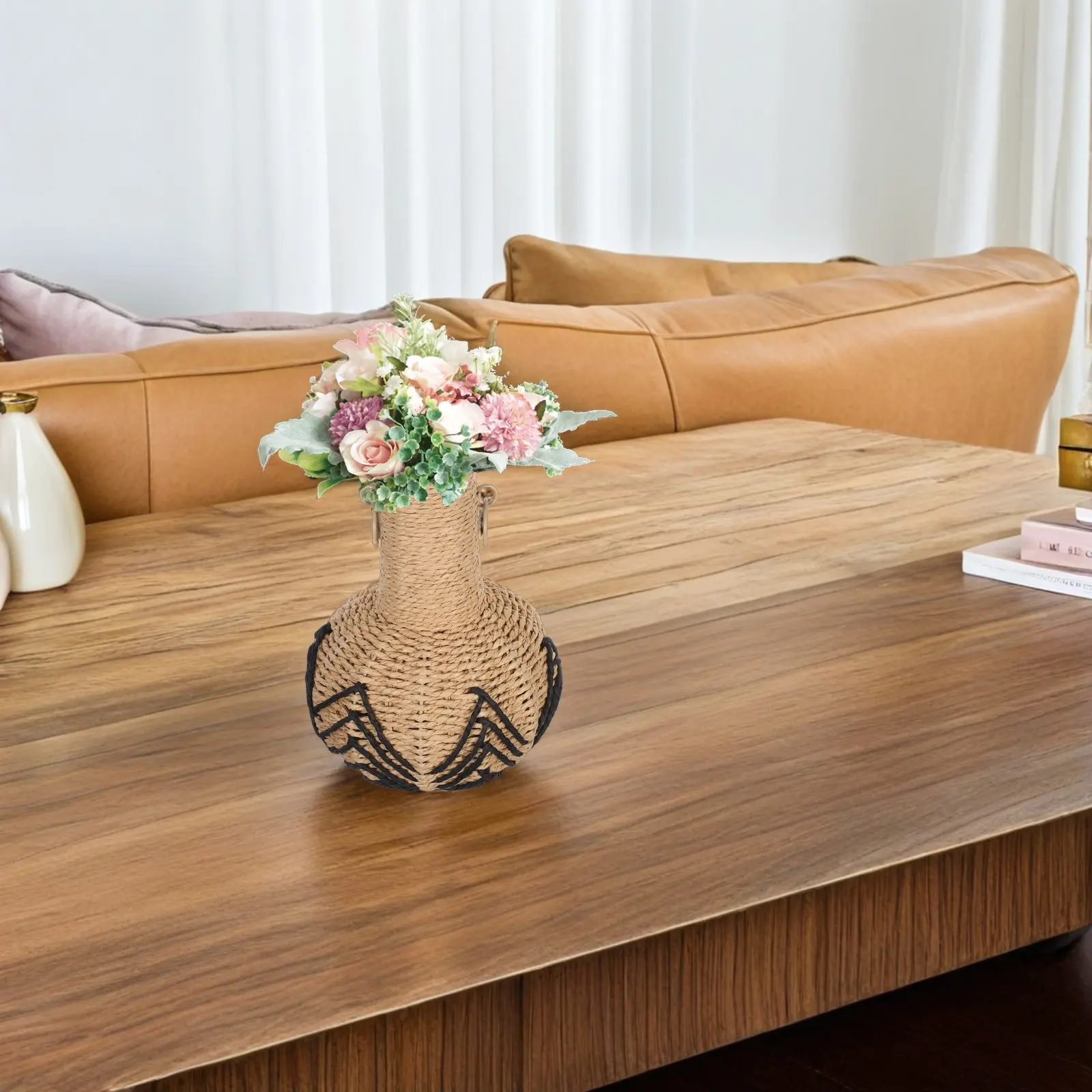 

Плетеная вручную ваза из бумажной веревки в деревенском стиле для сухоцветов и искусственных цветов, декоративная корзина для растений в стиле бохо