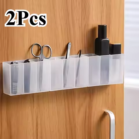 2Pcs Mini Storage Boxes 3-Grid Plastic Makeup Brush Lipstick Storage Multi-Functional Desk Organizer for Home Kitchen Bathroom