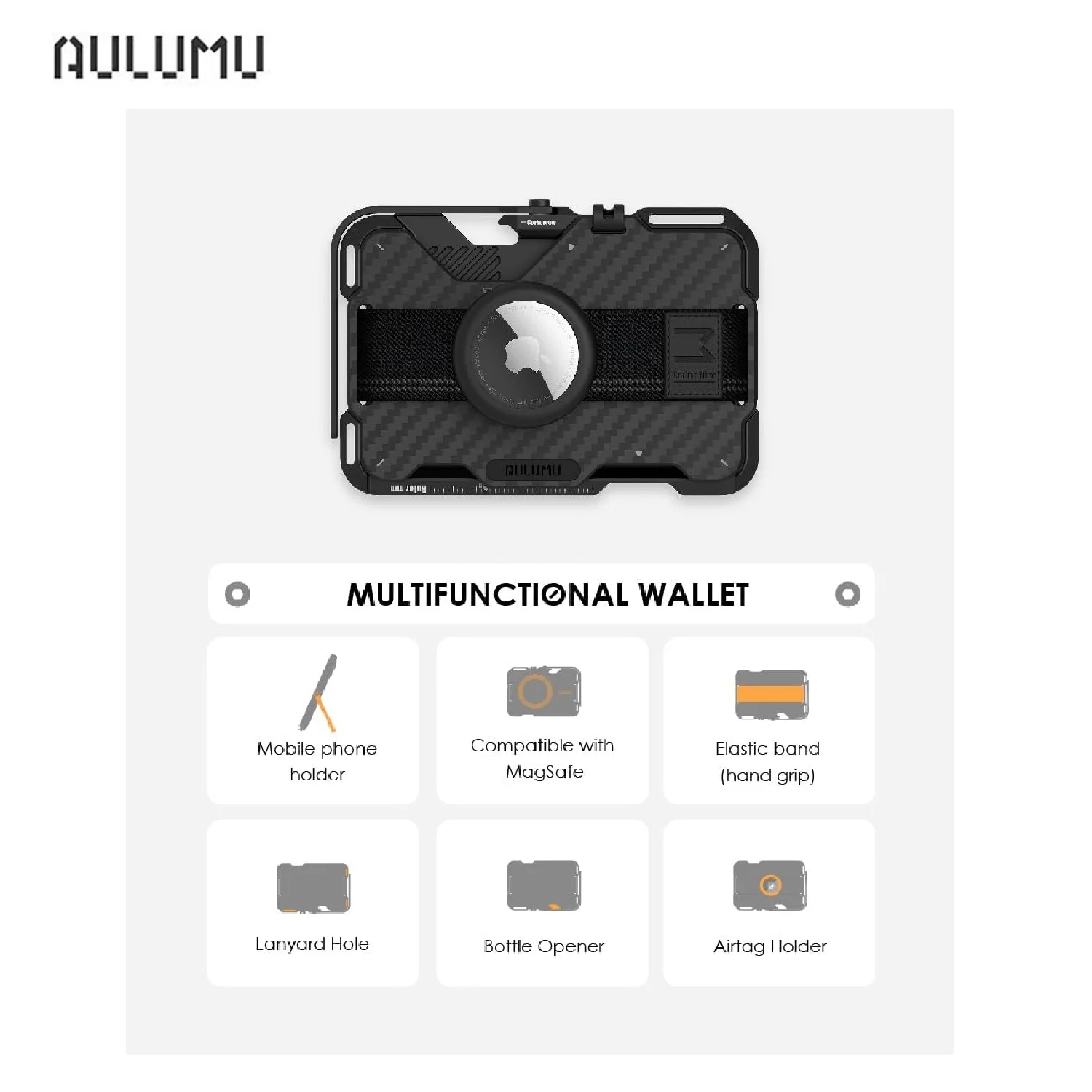 Imagem -02 - Aulumu-carteira Masculina de Fibra de Carbono Magnética Preta Estojo para Cartão Compatível com Magsafe Multifuncional Suporte para Telefone Cartão Rfid G03