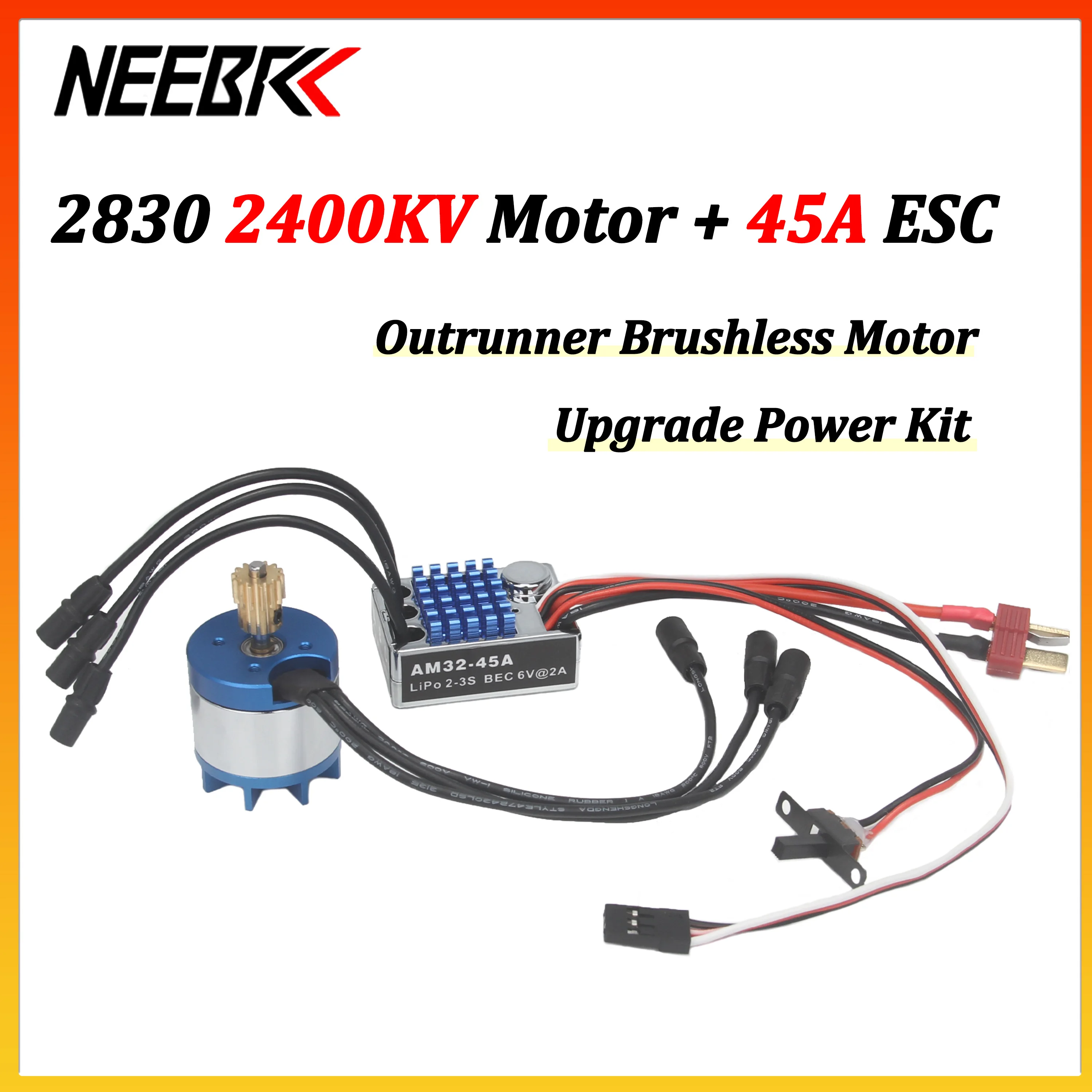 NEEBRC 2830 2400KV Outrunner Brushless Motor AM32 45A ESC Upgrade Power Kit for 1/12 RC Car Crawler Model MN128 MN86 Wltoys Part