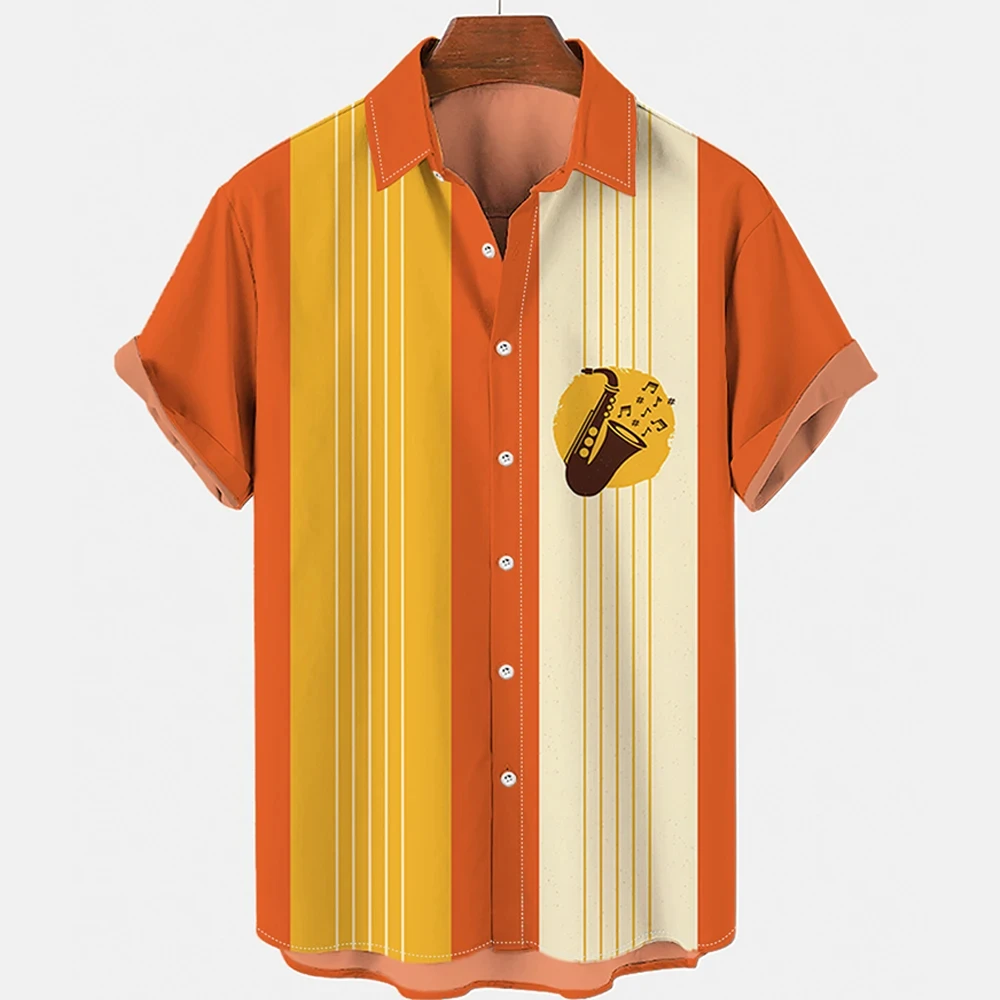 Heren Shirt Button Down Zomer Nieuw Hawaiiaans Shirt Saxofoon 3d Bedrukte Losse Korte Mouwen Klassieke Strand Aloha Party Shirt Tops