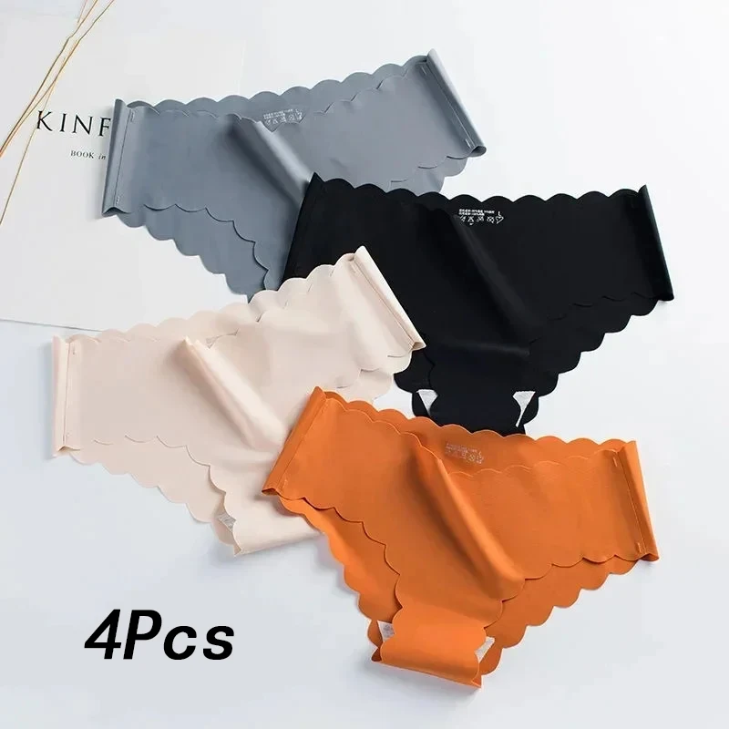 4 Pieces Women Seamless Briefs Mid Rise Underwear 4 Black Or 4 Colors Mixing M L XL Ice Silky Smooth Soft Comfortable Panties