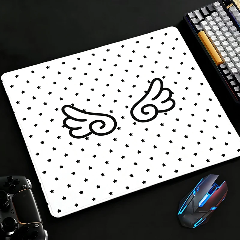 Korean Ins Style Pink Stripe Angel Wings Polka Dots Glass Gaming Mouse Pad Office Desk Mat Protector Rug Kawaii Decorat Deskpad