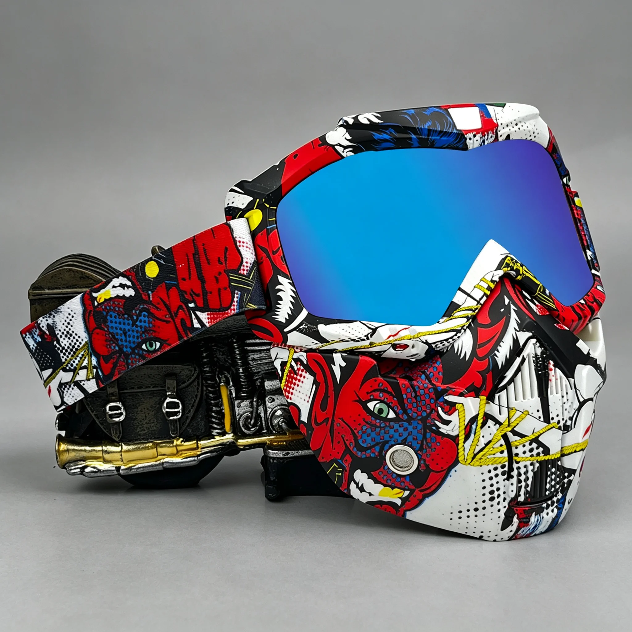 Quality Cycling Gear - หน้ากากมอเตอร์ครอสคุณภาพสูงแบบถอดได้, แว่นตากันลมกันฝุ่นกันทรายลายพิมพ์แบบ Water Transfer, อุปกรณ์กีฬาปั่นจักรยานกลางแจ้ง