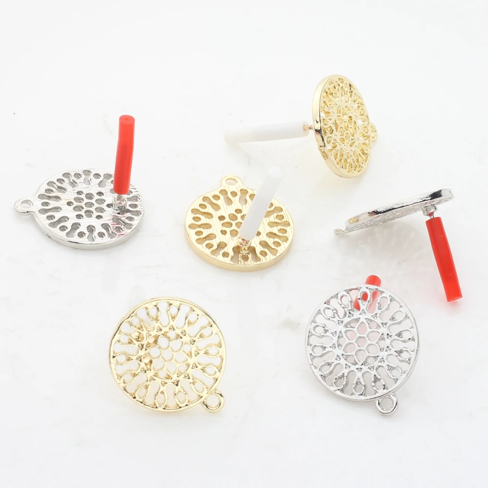 6pcs/lot  Zinc Alloy Fashion Round Flowers Base Earrings Pendant Connector 17mm For DIY Fashion Earrings Jewelry Accessories