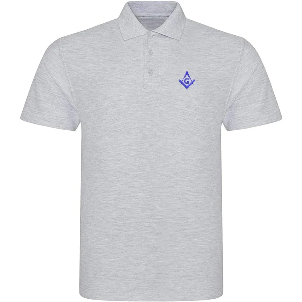 Lyprerazy Men's Casual Polo Shirt Square and Compasses Embroidered Short Sleeve Golf Polo-Shirt