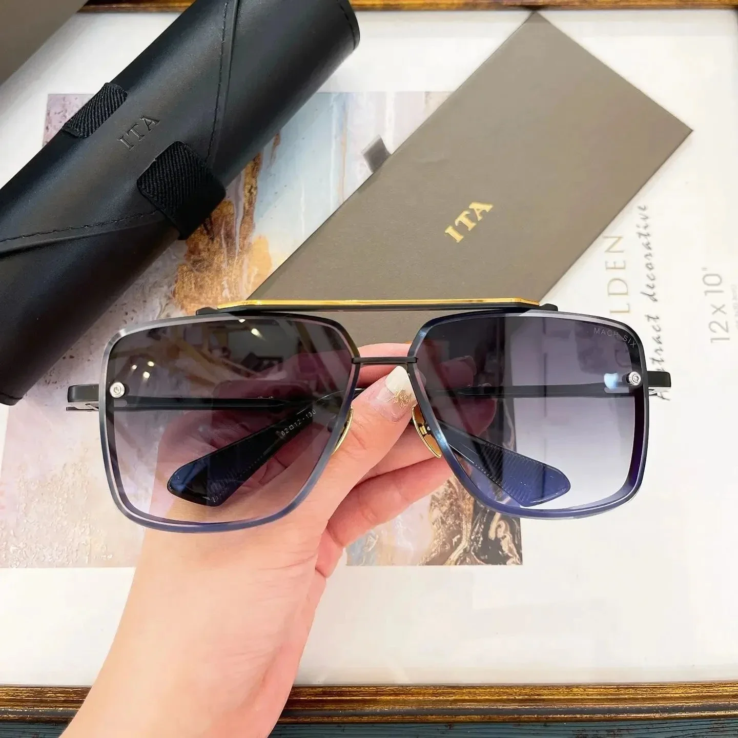

Original ADITA DTS121 MACH SIX Luxury Oversized UV400 Men Sunglasses Gradient Purple Lenses Luxury titanium Women Couple Eyewear