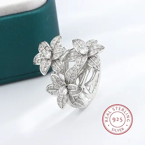 2024 New High Pear Shaped Branch Flower Zircon 925 Stamp Ring for Women's Fashion Flower Diamond Big Ring Party Birthday Gift