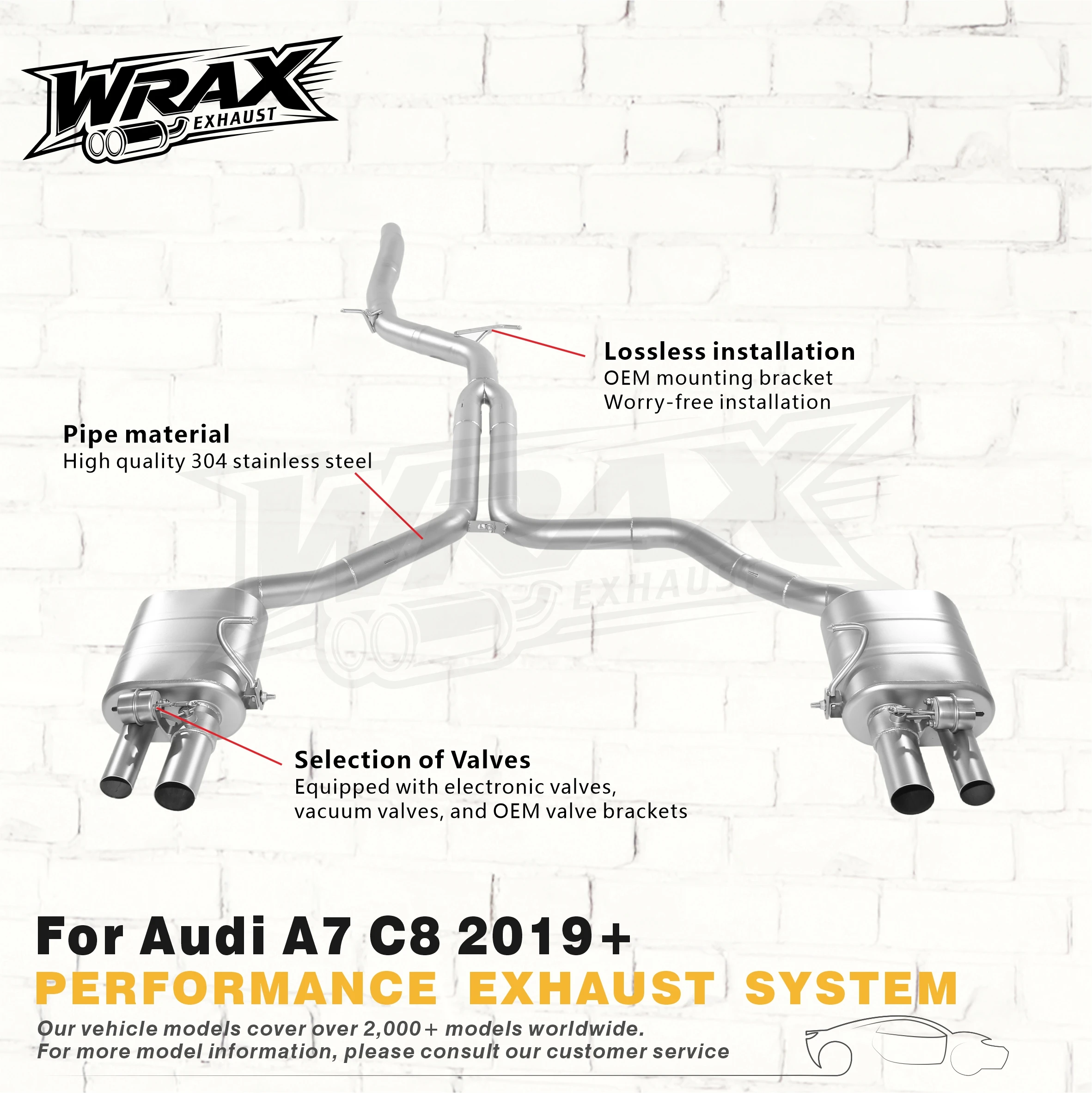 

WRAX Exhaust System for Audi A7 C8 2019+ Stainless Steel Catback Selection of Valves Boost Vehicle Performance