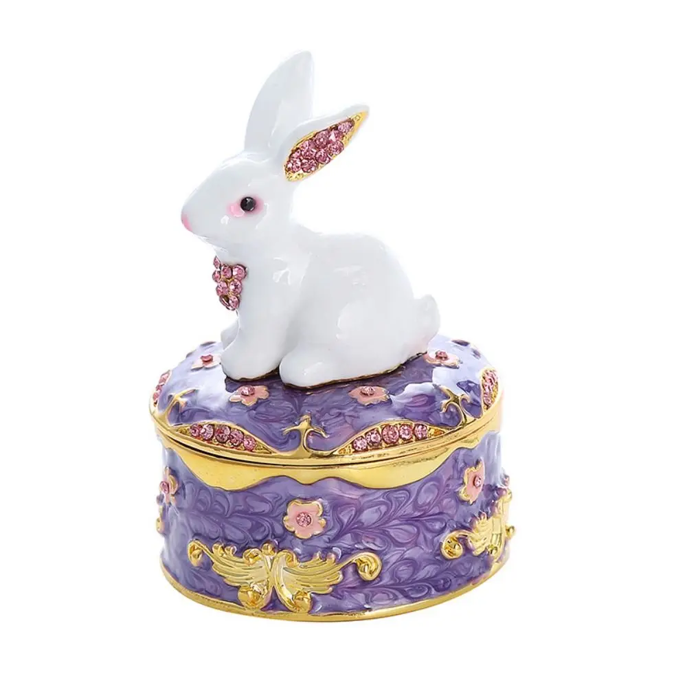 Zinc Alloy Floral Trinket Box Enamel Hinged Lid Jewelry Storage Box Compact Size Floral Pattern Jewelry Organizer
