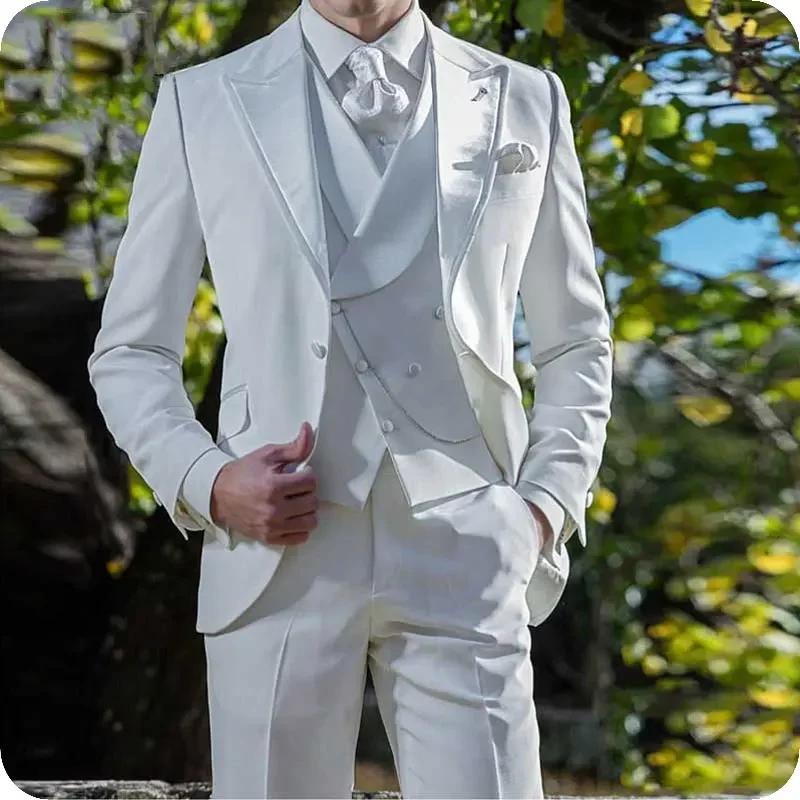 

2024 Italian White Formal Wedding Suits Groom Tuxedo Prom Slim Fit Blazer Hombre High Quality Custom 3 Piece Set Costume Homme