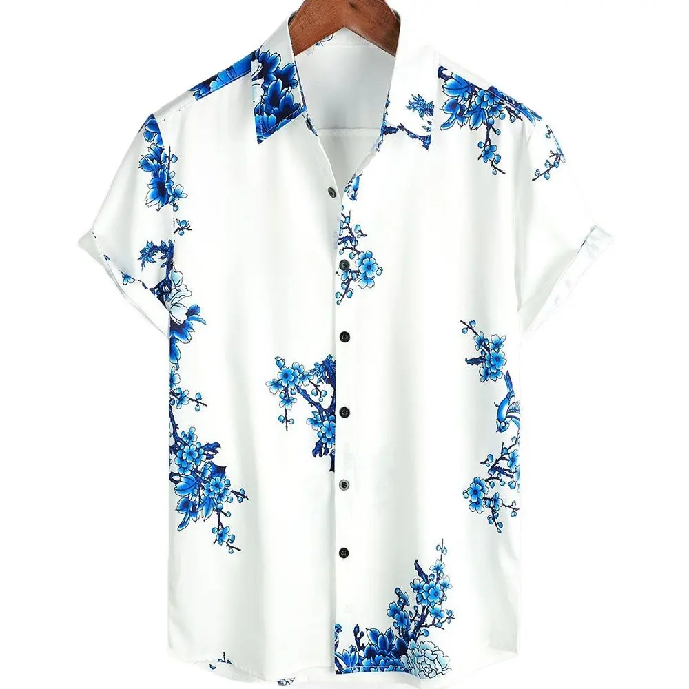 Camisa Floral de estilo chino para hombre, Camisa hawaiana de manga corta, secado rápido, talla grande, verano, 2023