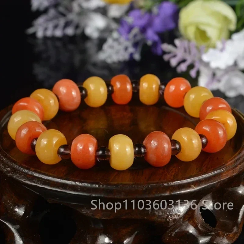 New Jewelry Jade Hand String Beaded Bracelet Natural Solid Color Gold Silk Jade Trumpet Abacus Bead Garnet Bracelet