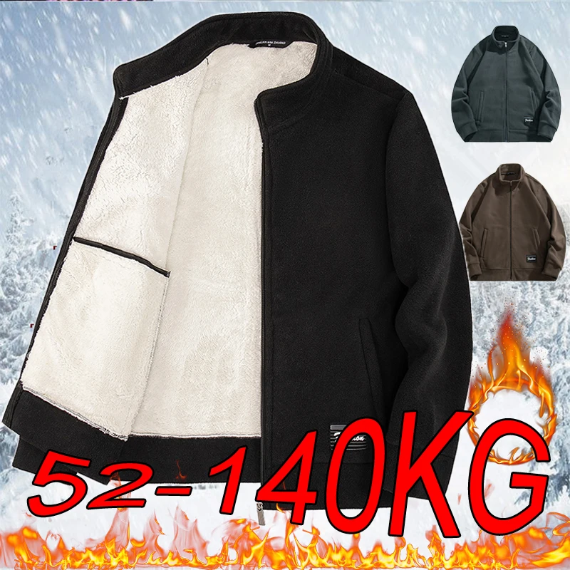 Men's Warm Jackets Plus Size Winter Cardigan Thickened 2024 Solid Color Black Long-sleeved Casual Oversize 8XL Slim Zipper Tops