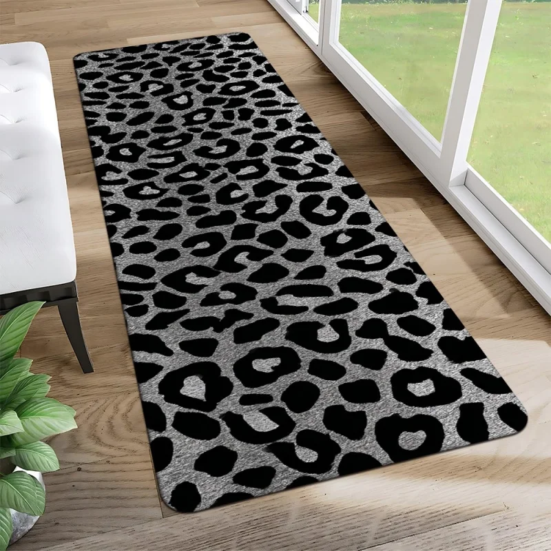 VIKAMA Leopard Print Short Plush Carpet Corridor Hallway Carpet Non-Slip Kitchen Laundry Bedroom Decorative Mat Home Decor