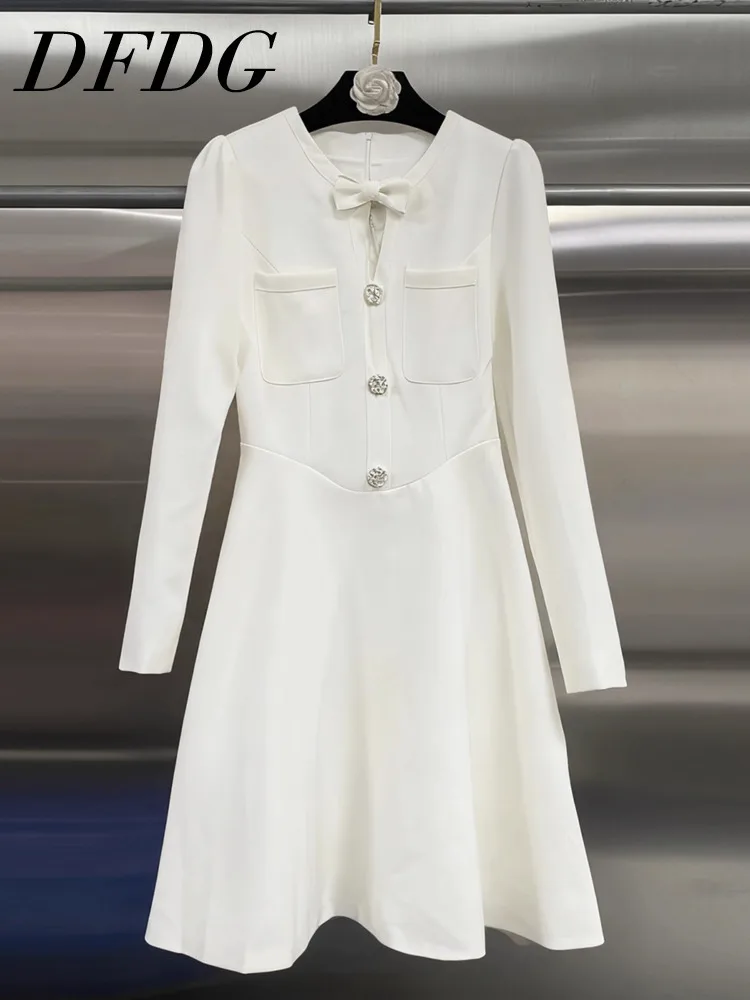 

DFDG SS2025 Women’s Designer Elegant Dress Button Down Long Sleeve A-line Short Formal Evening Gown Luxury Banquet Party Dress