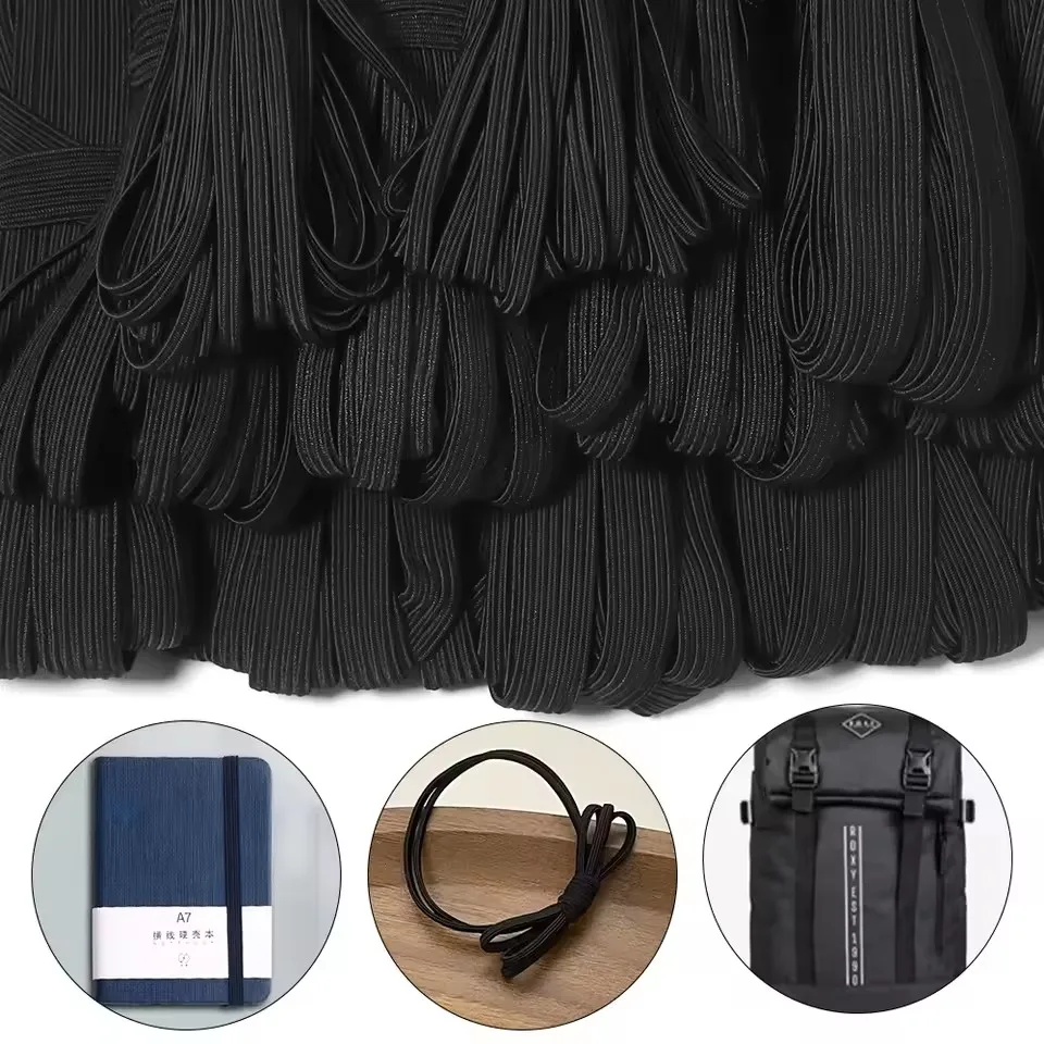 10/20M 3-50mm Sewing Elastic Bands Black Rubber Band for Mask Strap Flat Stretch Rope Underware Pajamas Ties Trim Bungee Cord