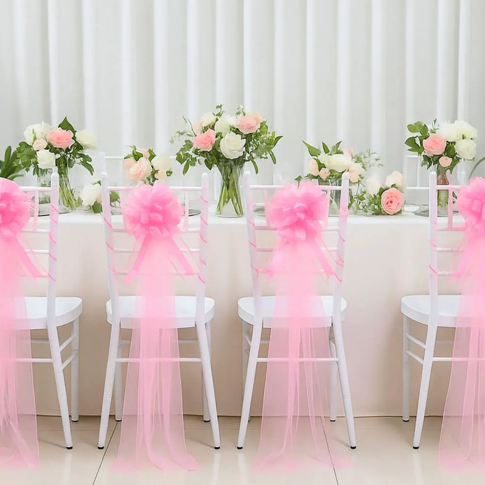 Elegant Chiffon Ribbon Bowknot Chair Sash Wedding Party Decoration Ceremony Anniversary Festive Celebration Supplies