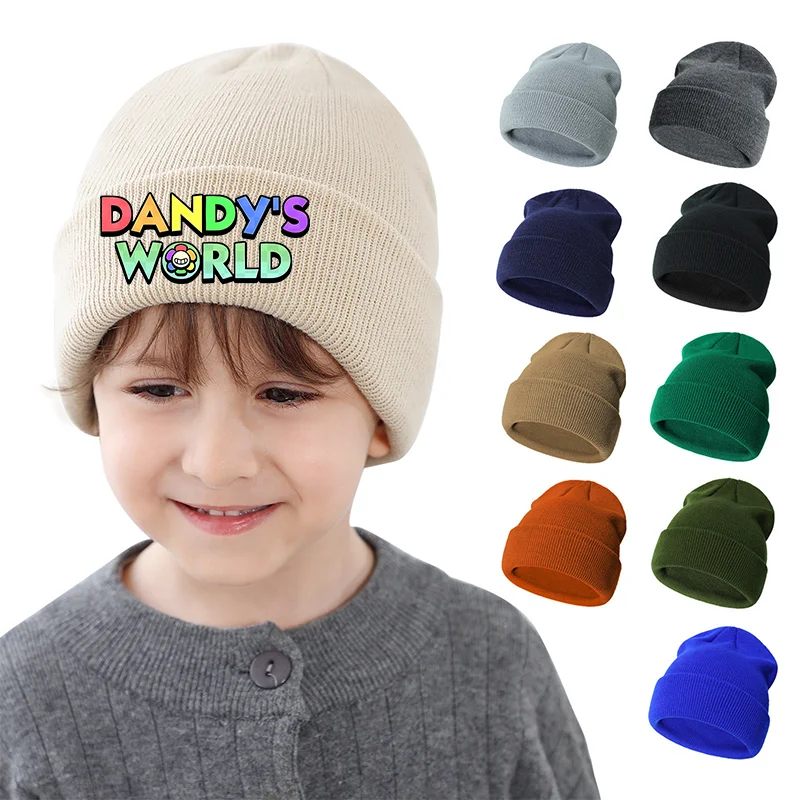 Dandys World Knitted Hat Simple Casual Fashion Headdress Warm Hats Cartoon Anime Boys Girls Cold Caps Kids Winter Birthday Gift