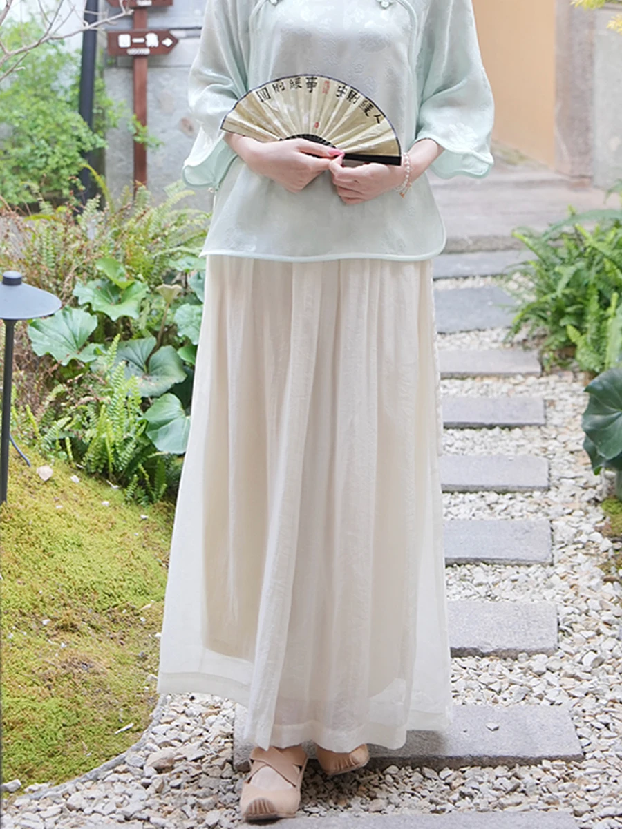 

New Chinese Style Summer Light Fog Pink National Trend Wide Leg Pants Lyocell Silk Gauze Clouds Roaming Deer Joyful Season