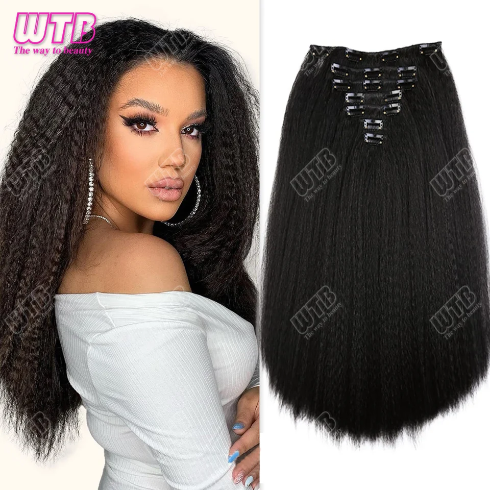 Clip dritta sintetica Yaki nelle estensioni dei capelli 100G 7 pezzi/set parrucchino sintetico per capelli neri naturali per le donne