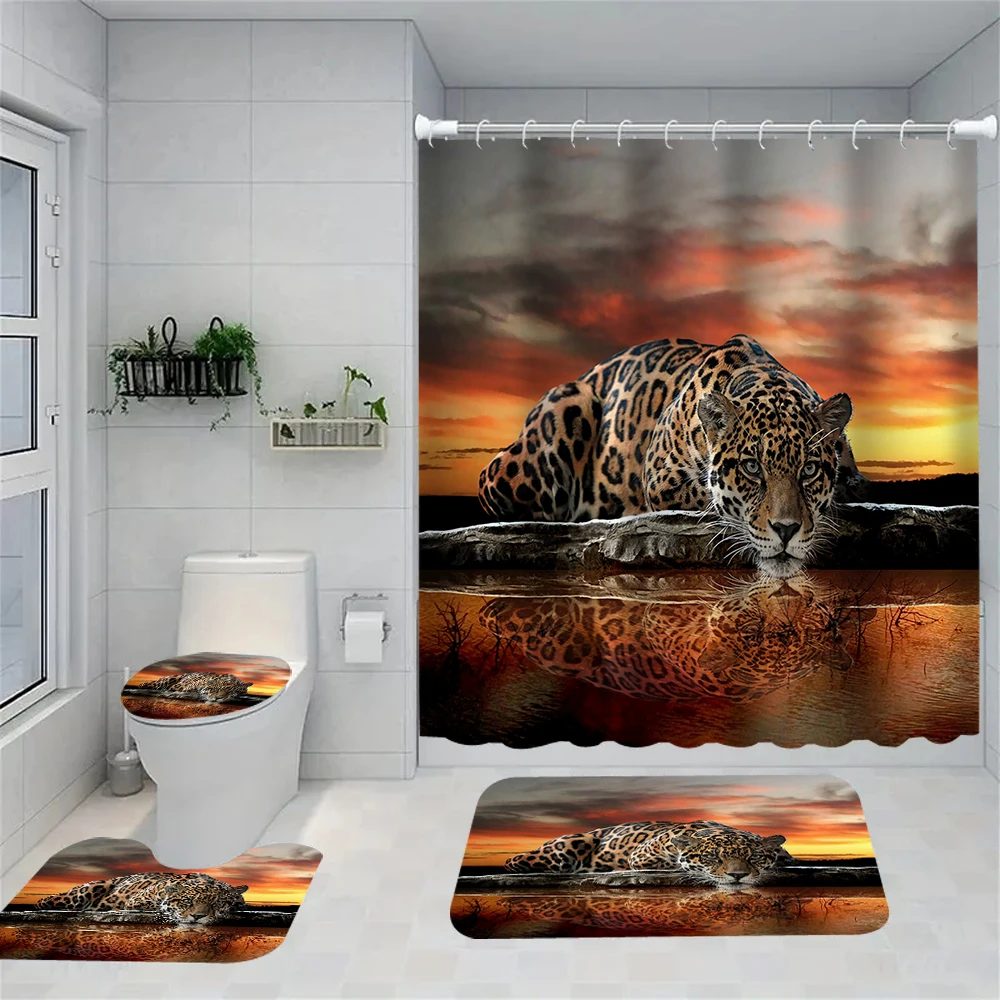 

1/4 animal home bathroom curtains, toilet seat decoration, shower curtain carpet, shower curtain with carpet and toilet lid