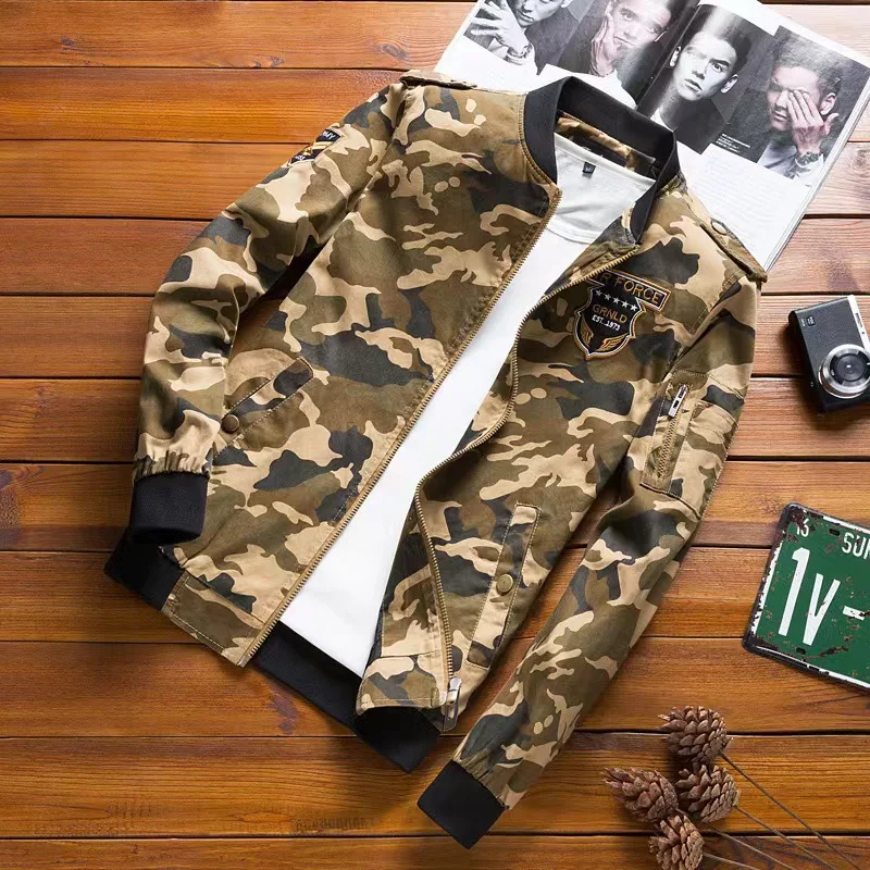 Autumn men's jacket camouflage pure cotton military jacket loose large size casual jacket