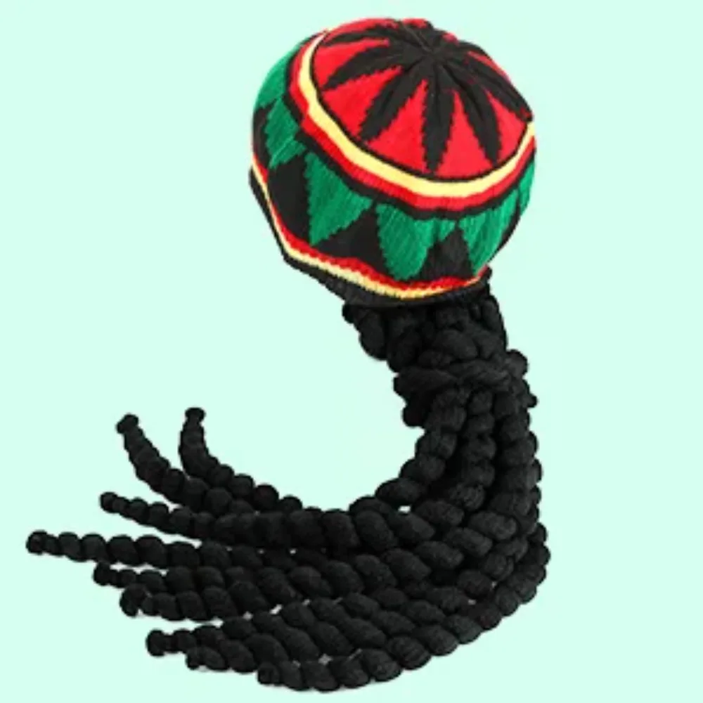 Unisex Dreadlocks Beanie Hat with Fake Braids Jamaican Rasta Reggae Cap Crochet Knitted Skull Cap for  Halloween Christmas Party view 2