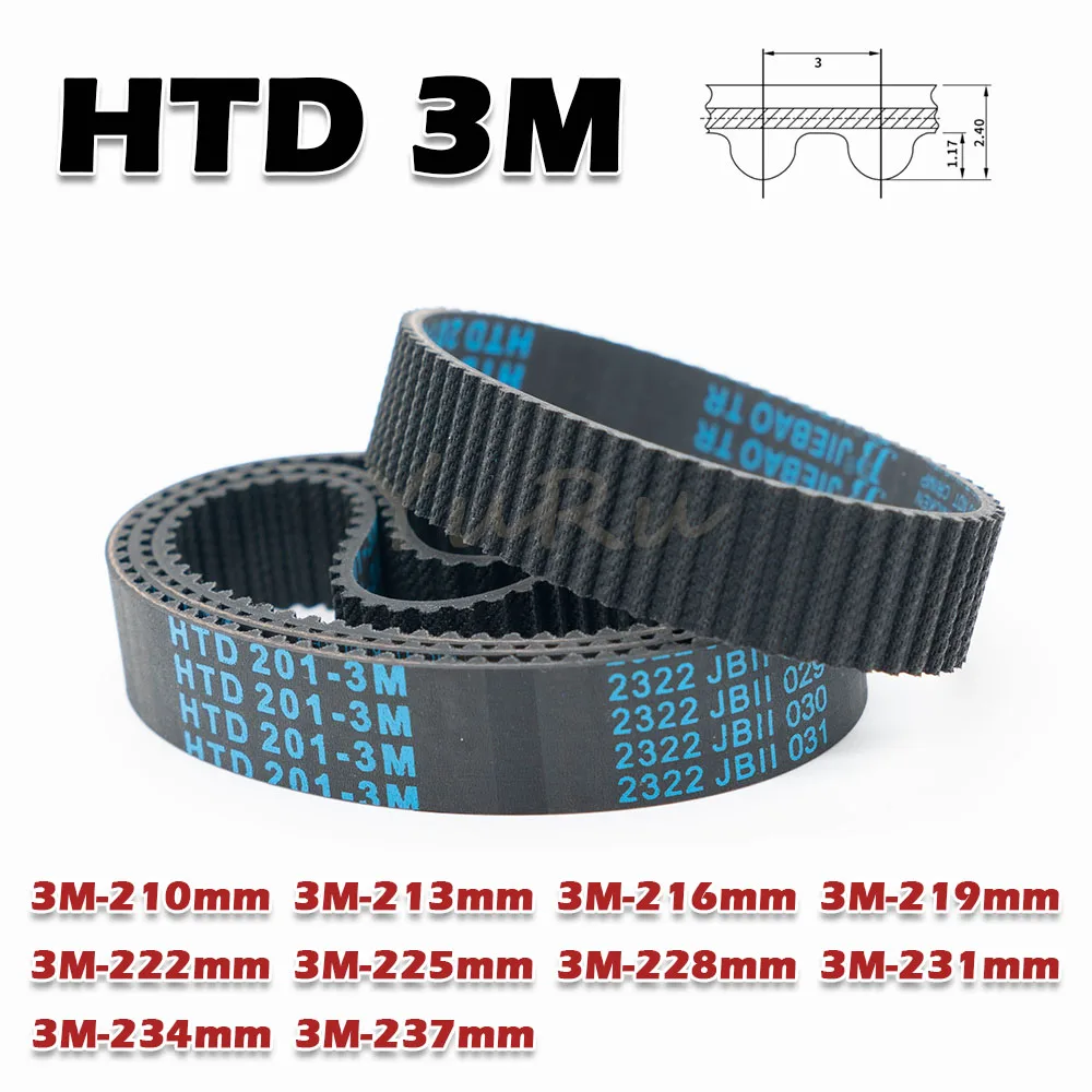 Htd 3m correia dentada de borracha, largura de laço fechado 5 ~ 30mm, perímetro 210 213 216 219 222 225 228 231 234 237mm 3m, transmissão de acionamento cnc