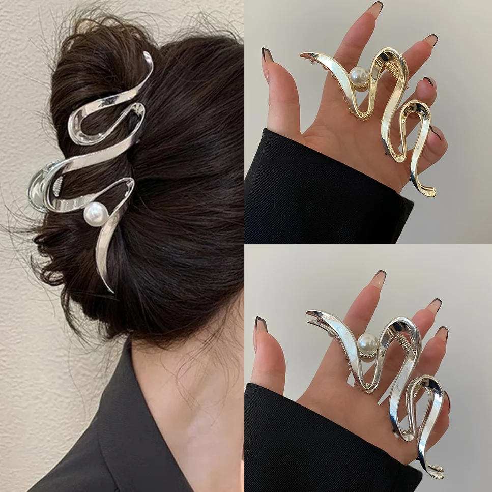 

Geometric Metal Hair Claw Clips For Women Girls Headwear Fashion Pearl Shark Hair Crab Hair Accessories