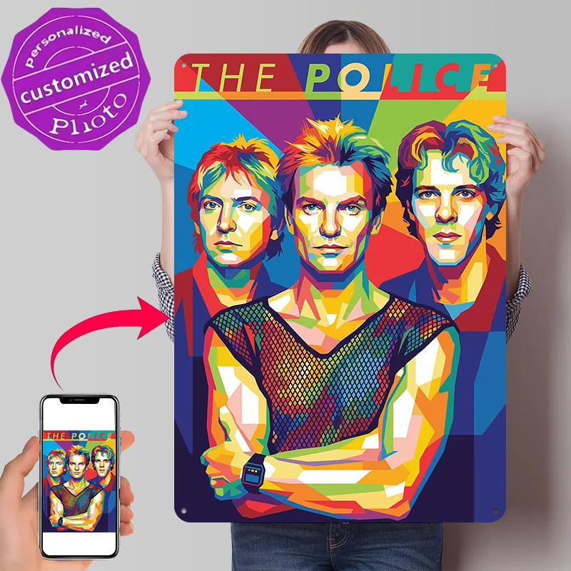 The Police Band Pop Art Portrait Metal Poster Perfect Gift for Fans Lovers Customized Wall Art Metal Sign for Bedroom Decoration