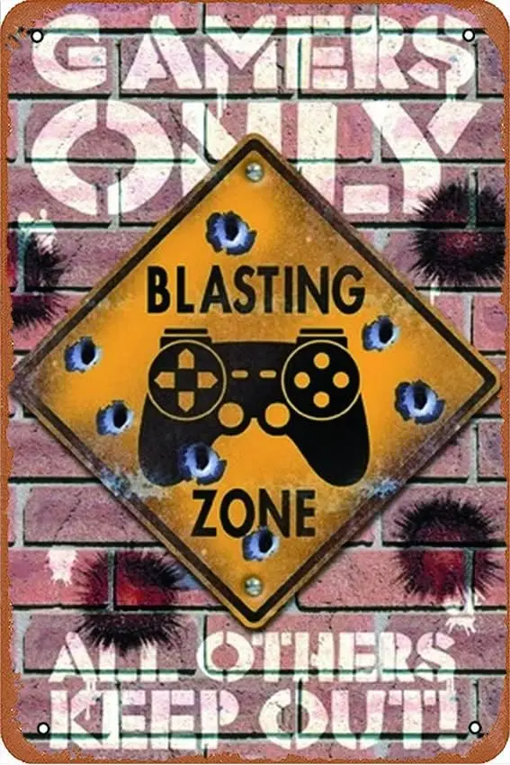 Blasting Zone Gamers Only Plaque Poster Metal Tin Sign ; Vintage Retro Wall Decor